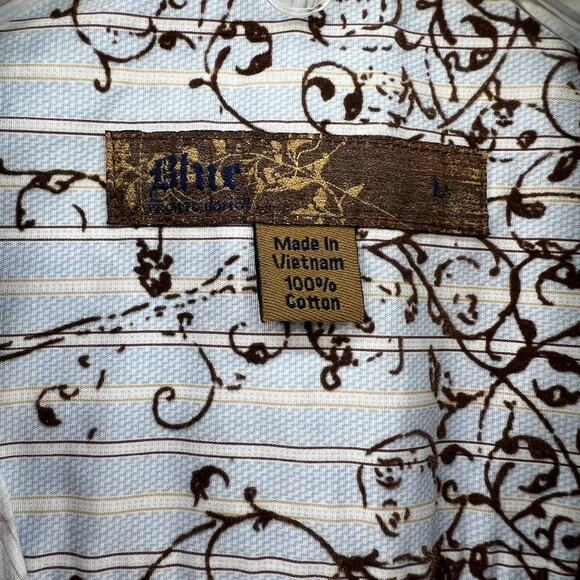 BLUE Pronto Uomo Dress Shirt Men's Size Large Blue and Brown Striped Paisley - Picture 8 of 11
